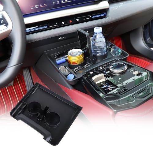 Car Gear Shift Organizer Tray with Cup Holder Compatible with BMW 5 Series G60 G68 2024 2025Center Console Insert Storage BoxCup Holder Expander Storage Tray Interior Accessories